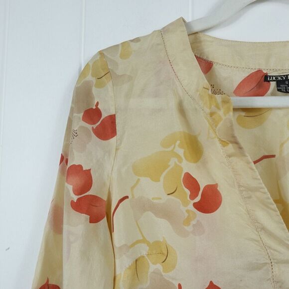 Lucky Brand Womens Silk Ombre Floral Top Small - Picture 2 of 9